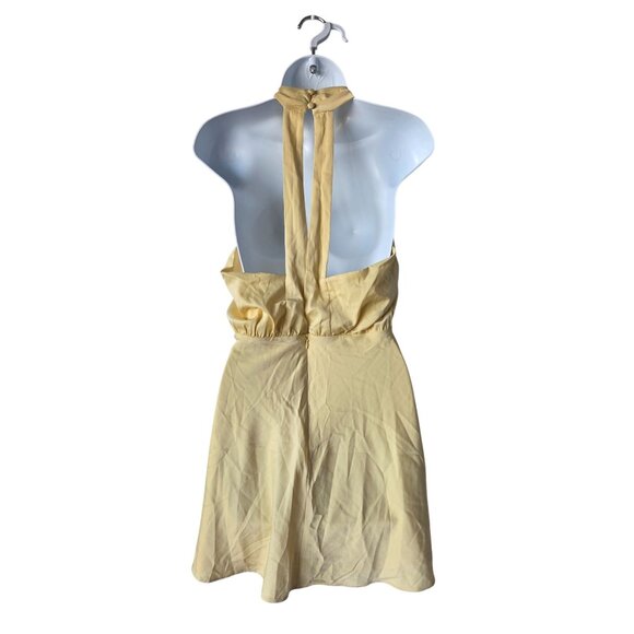 Lulu's Sleek Essence Yellow Halter Neck Satin Mini Dress Medium - Picture 7 of 10